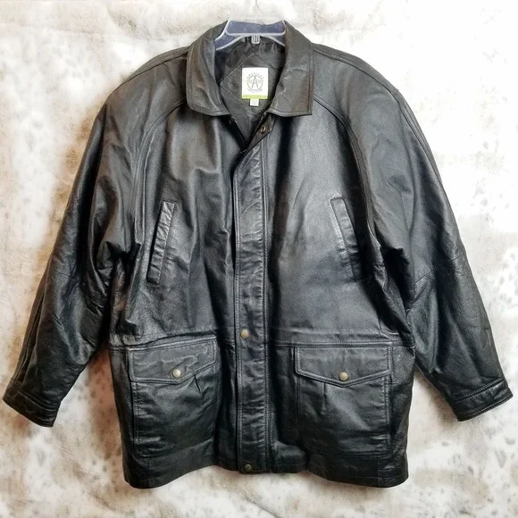Vintage American Weekend Mens Black Leather Casual Jacket Size 46 Classic Grunge